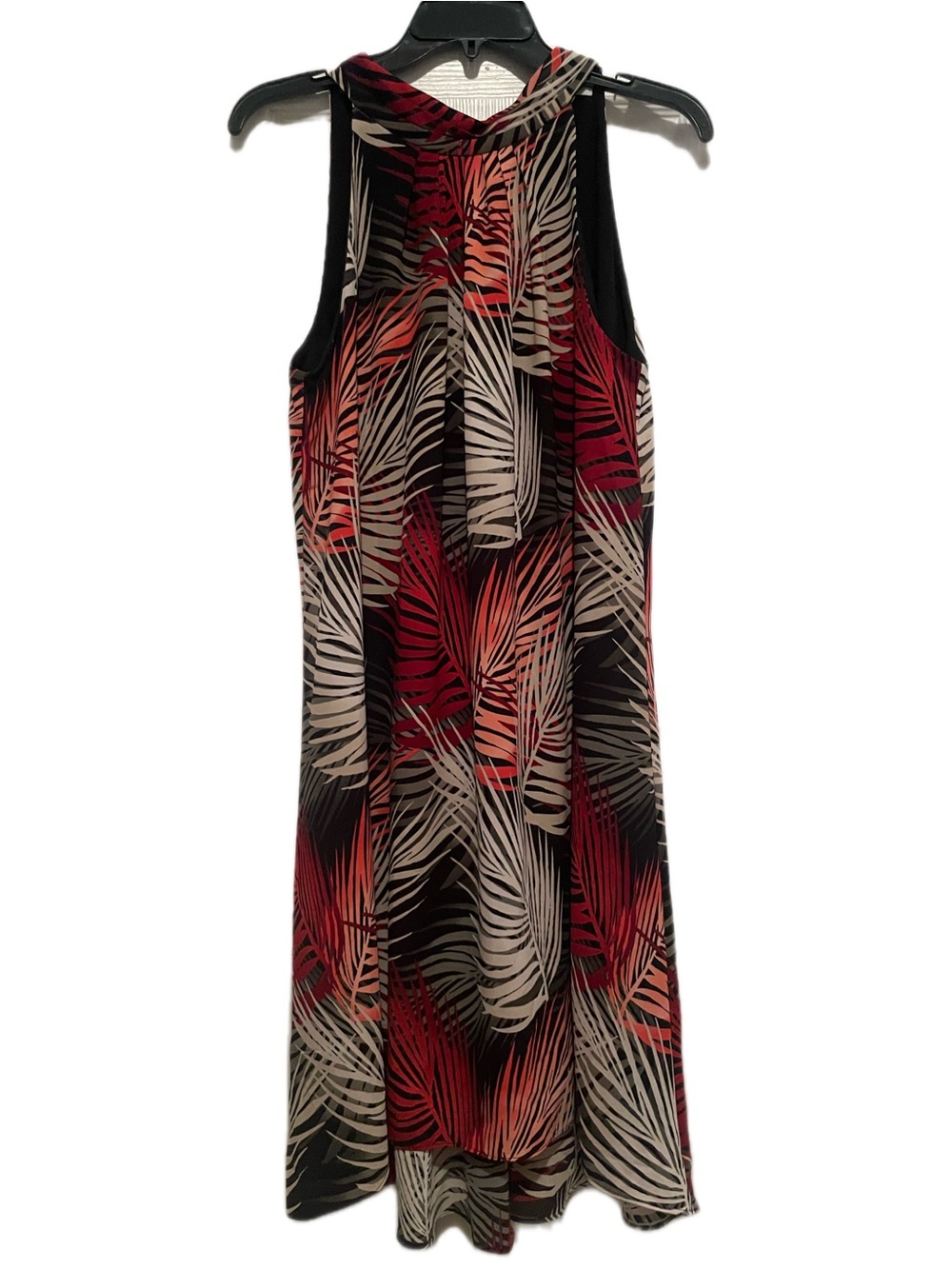 White House Black Market Red & Cream Palm-Print Midi Dress